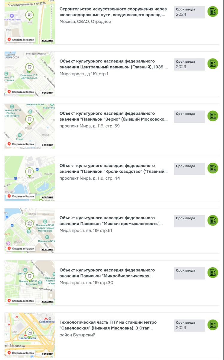 Объекты строительства в районе Марьина роща