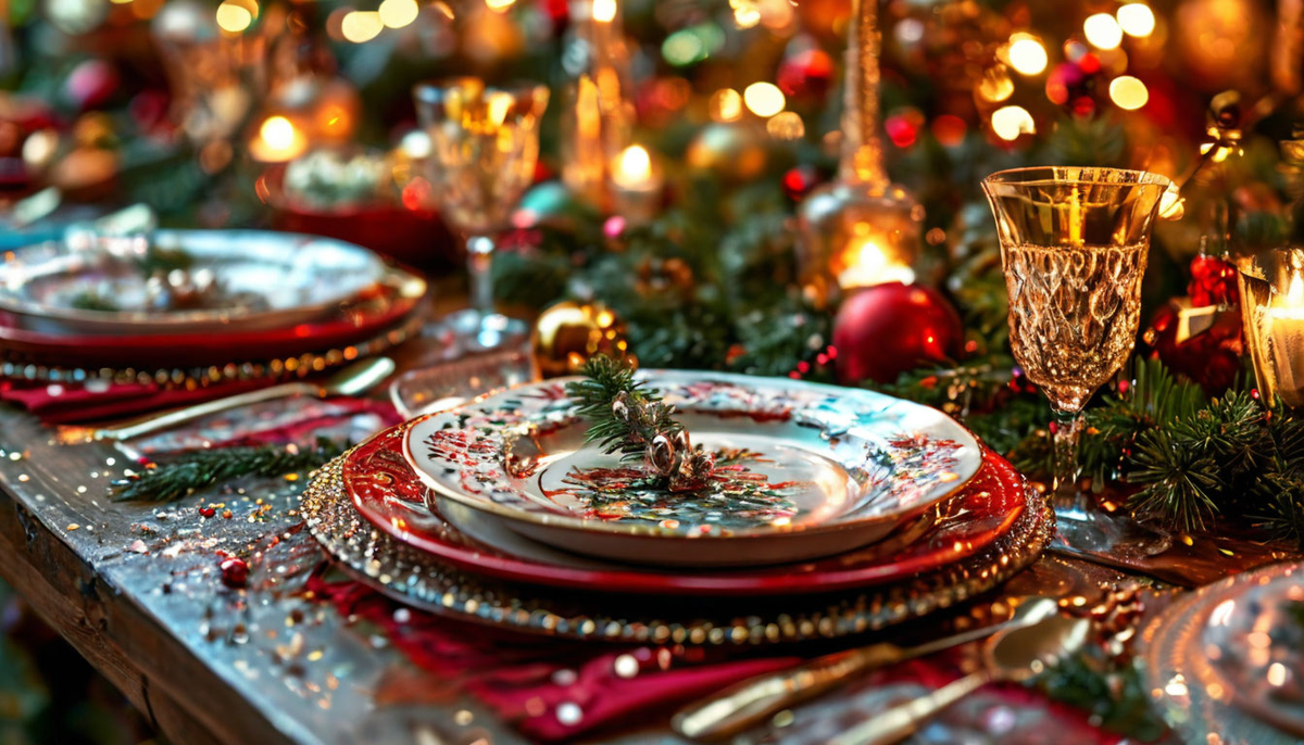 Праздничный стол с новогодними украшениями