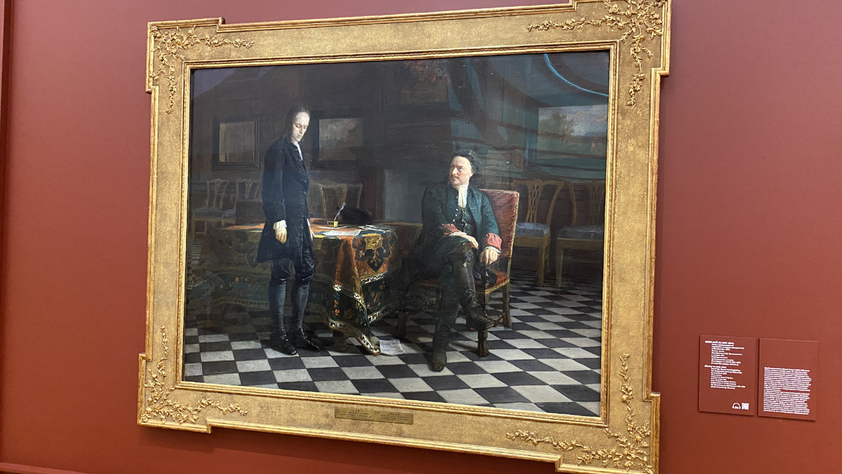 Николай Ге, "Пётр I допрашивает царевича Алексея Петровича в Петергофе" (1871)