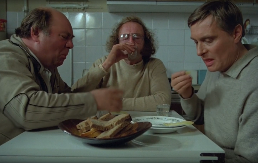 Евгений Леонов, Норберт Кухинке и Олег Басилашвили. Кадр из кинофильма "Осенний марафон".