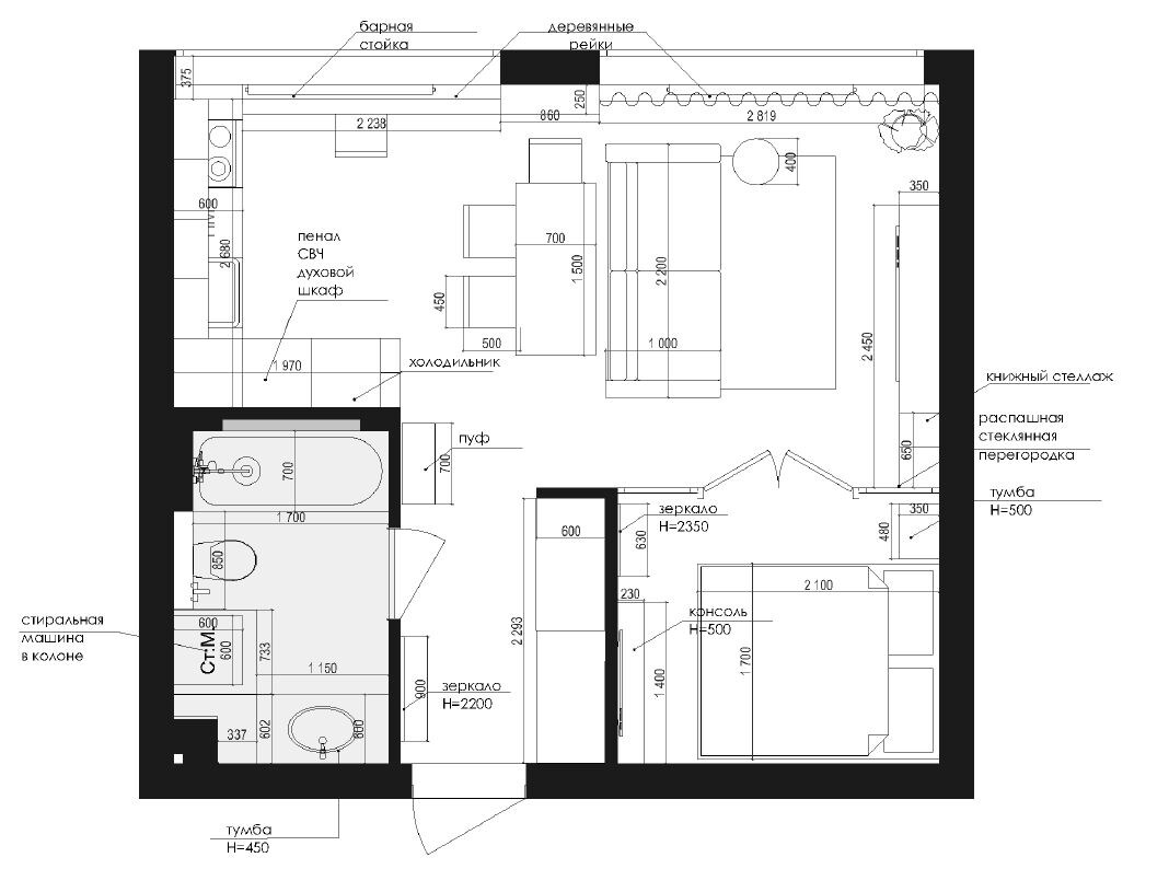 Площадь апартамента - 38 м2