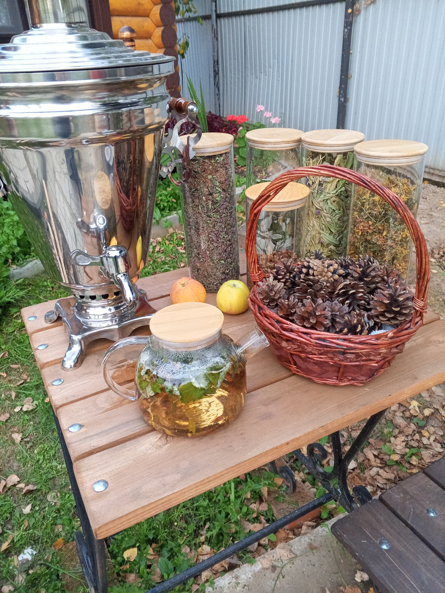 Мой любимый чай из самовара, заваренный собственноручно собранными травами.