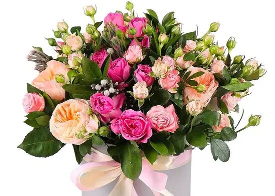   Кустовые розы микс в шляпной коробке от AzaliaNow Мария Казённова