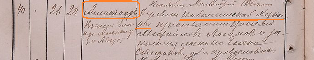 1918 год. Запись о рождении Александра Логинова.
