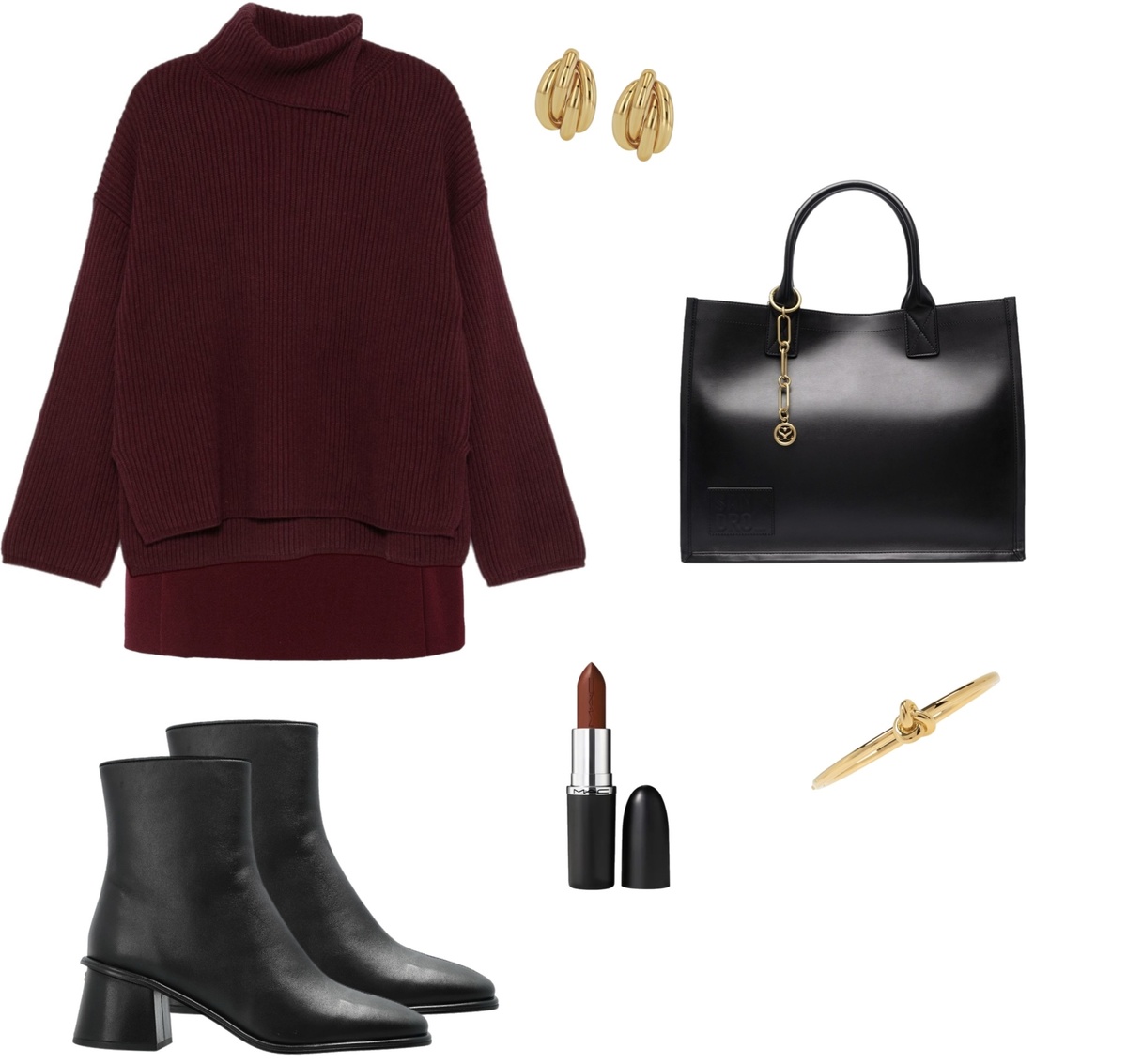 Свитер с высоким воротником и ботильонами 