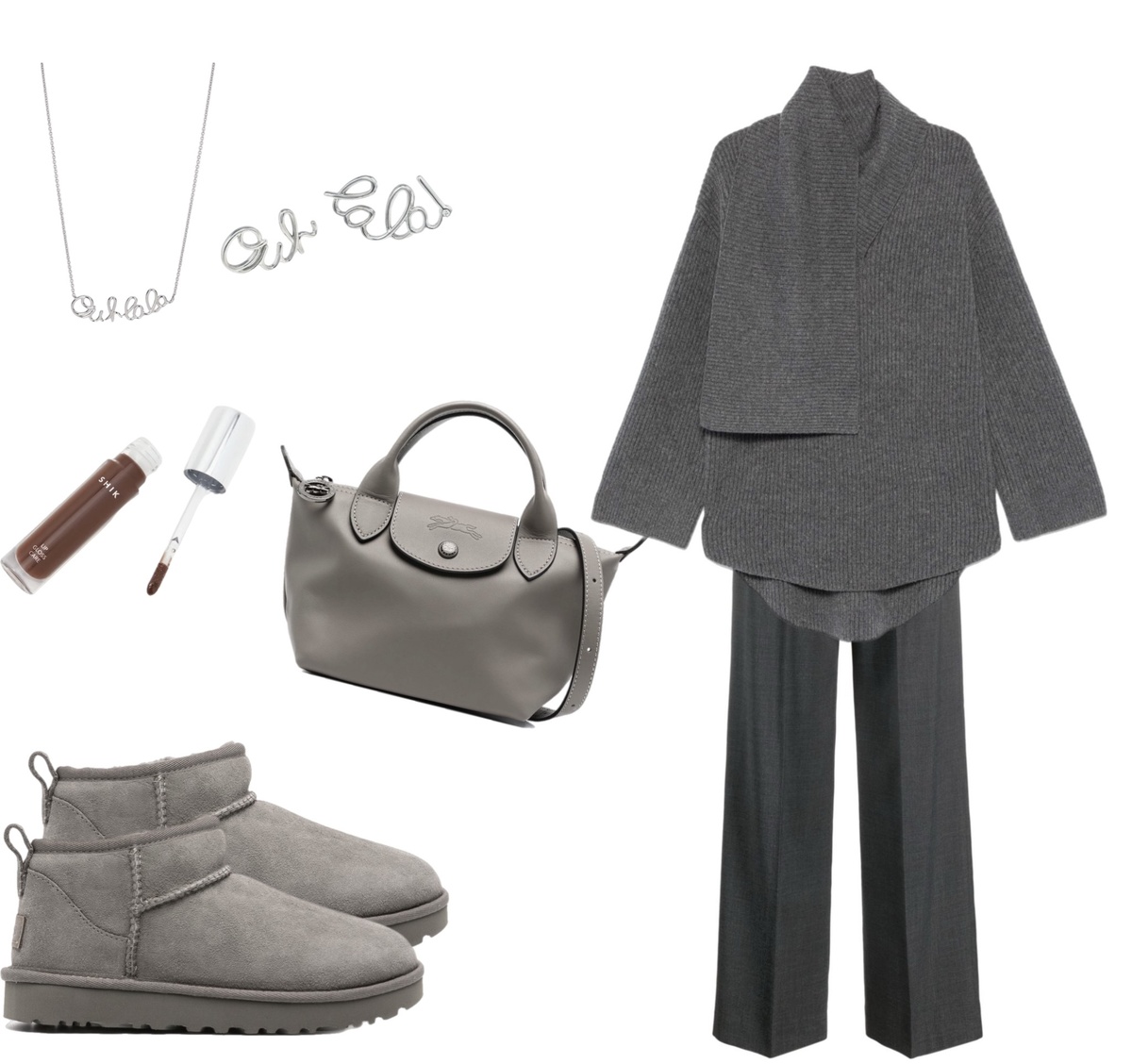 Трендовый свитер с шарфом и серыми уггами Classic Ultra Mini