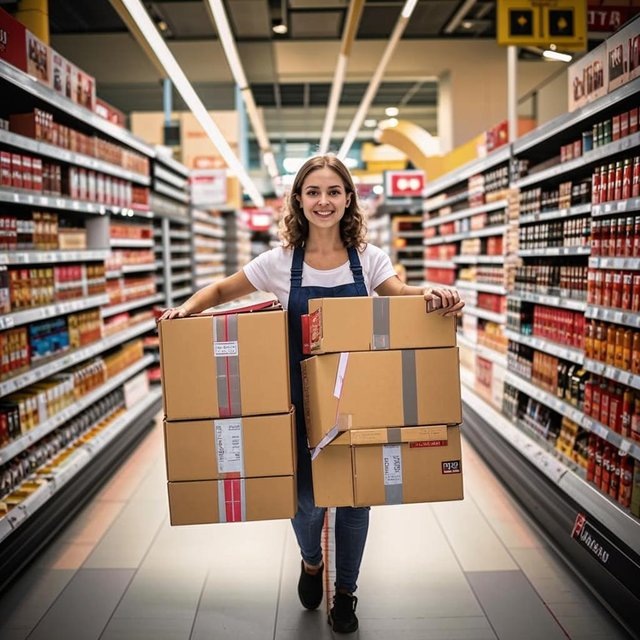 Вот бы так по настоящему можно было носить тяжелые коробки с товаром, было бы здОрово! Картинка сделана нейросетью