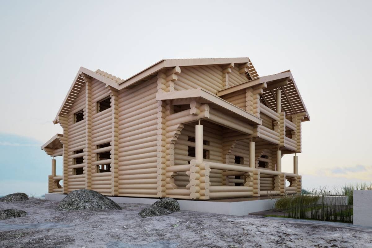 Монтажные бревна и не полные размеры окон сделаны специально, для более правильной усадки дома без выворачивания проемов!!