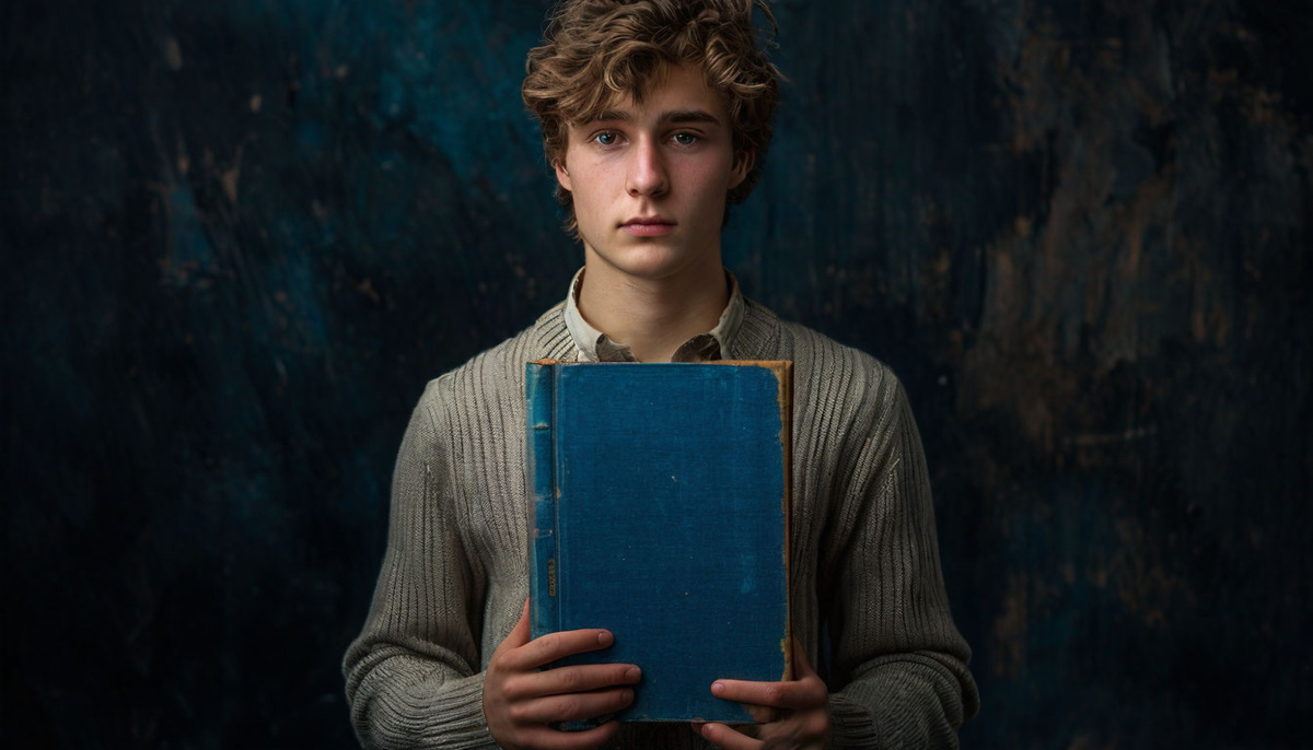 парень держит книгу