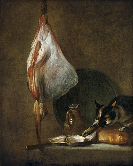 Натюрморт со скатом, устрицами и кошкой, 1728. Музей Тиссена-Борнемисы, Мадрид, Испания