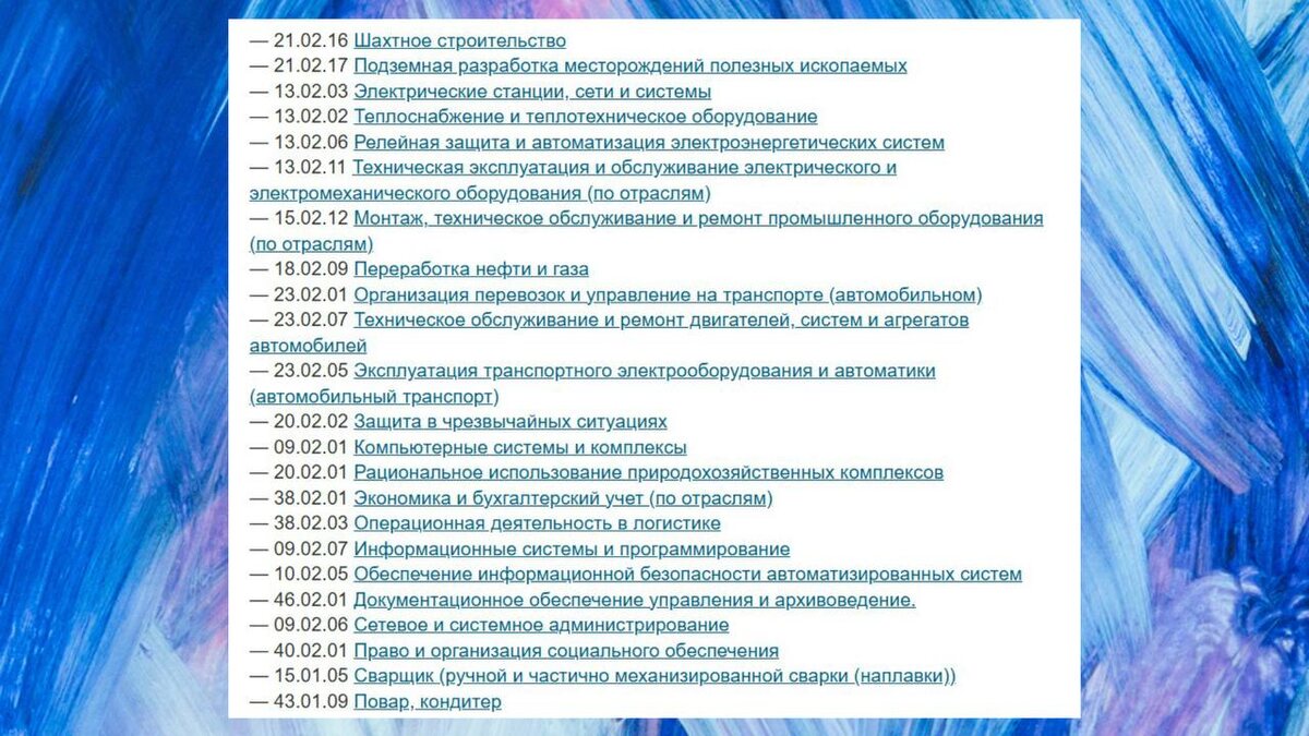 Специальности колледжа