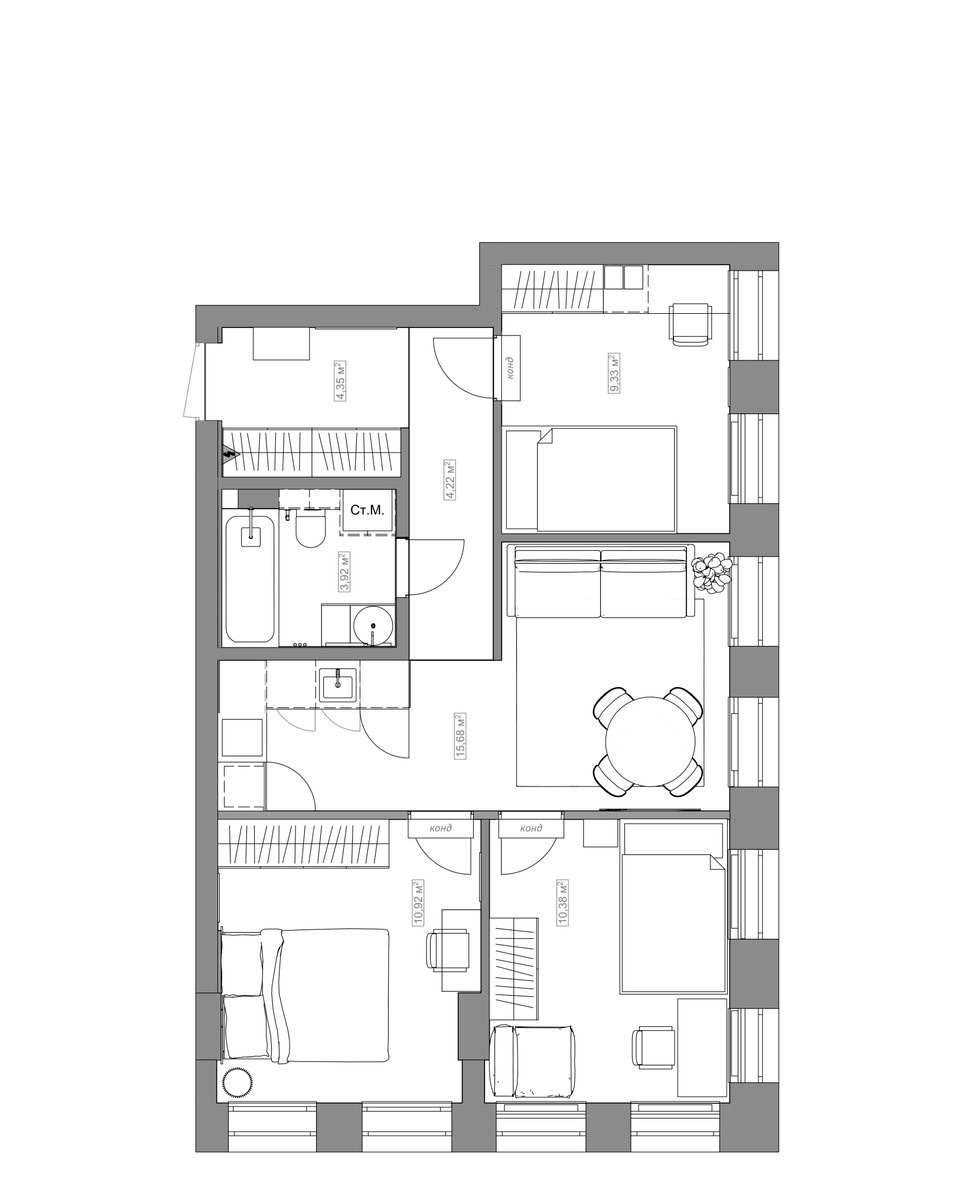 Итоговая планировка и расстановка мебели