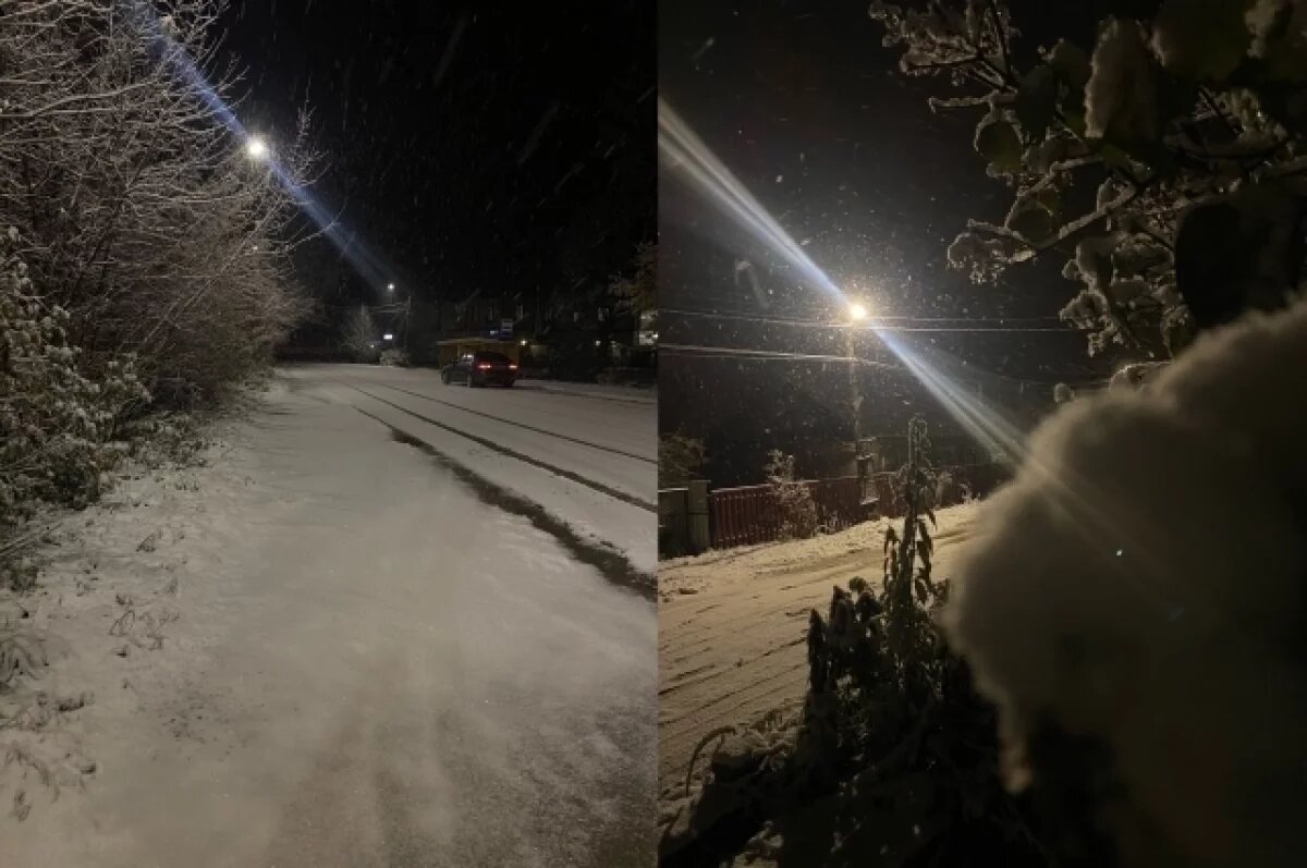    Ночью в городе Тверской области выпал снег