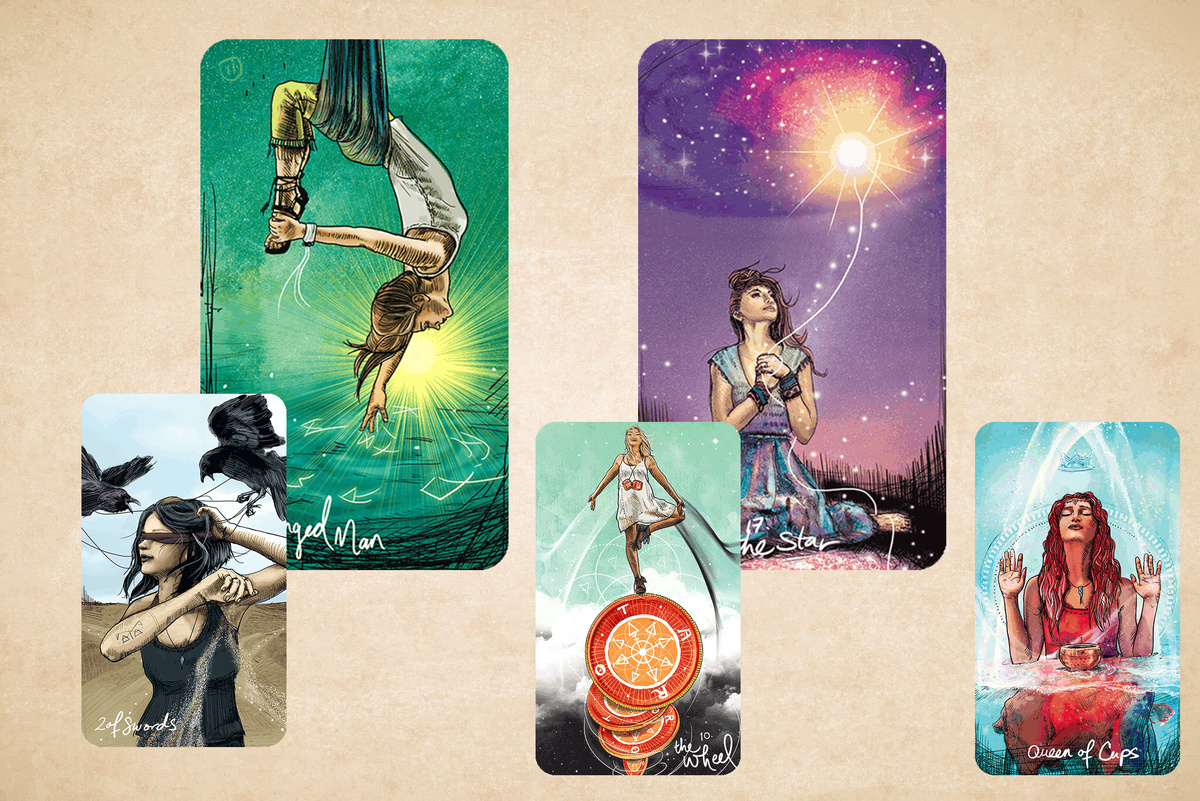 Дуплет из Старших Арканов и дно Королева Кубков. Старшие Арканы раскрыты доп Картами