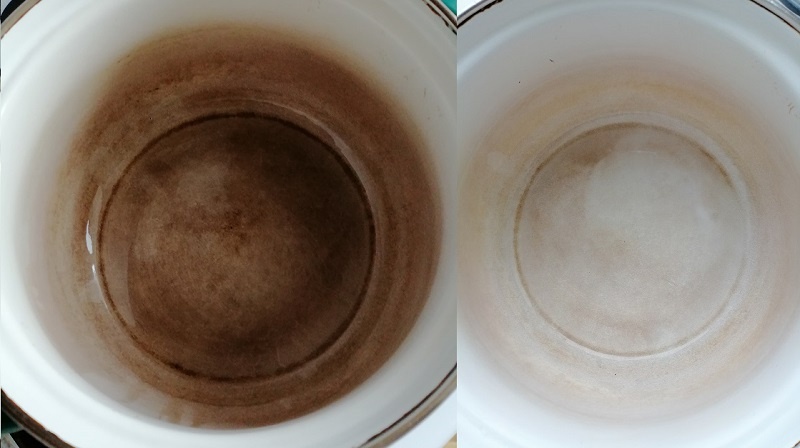 Было и стало. Прокипятила один раз с содой и перекисью. Надо повторить и будет идеально чисто.