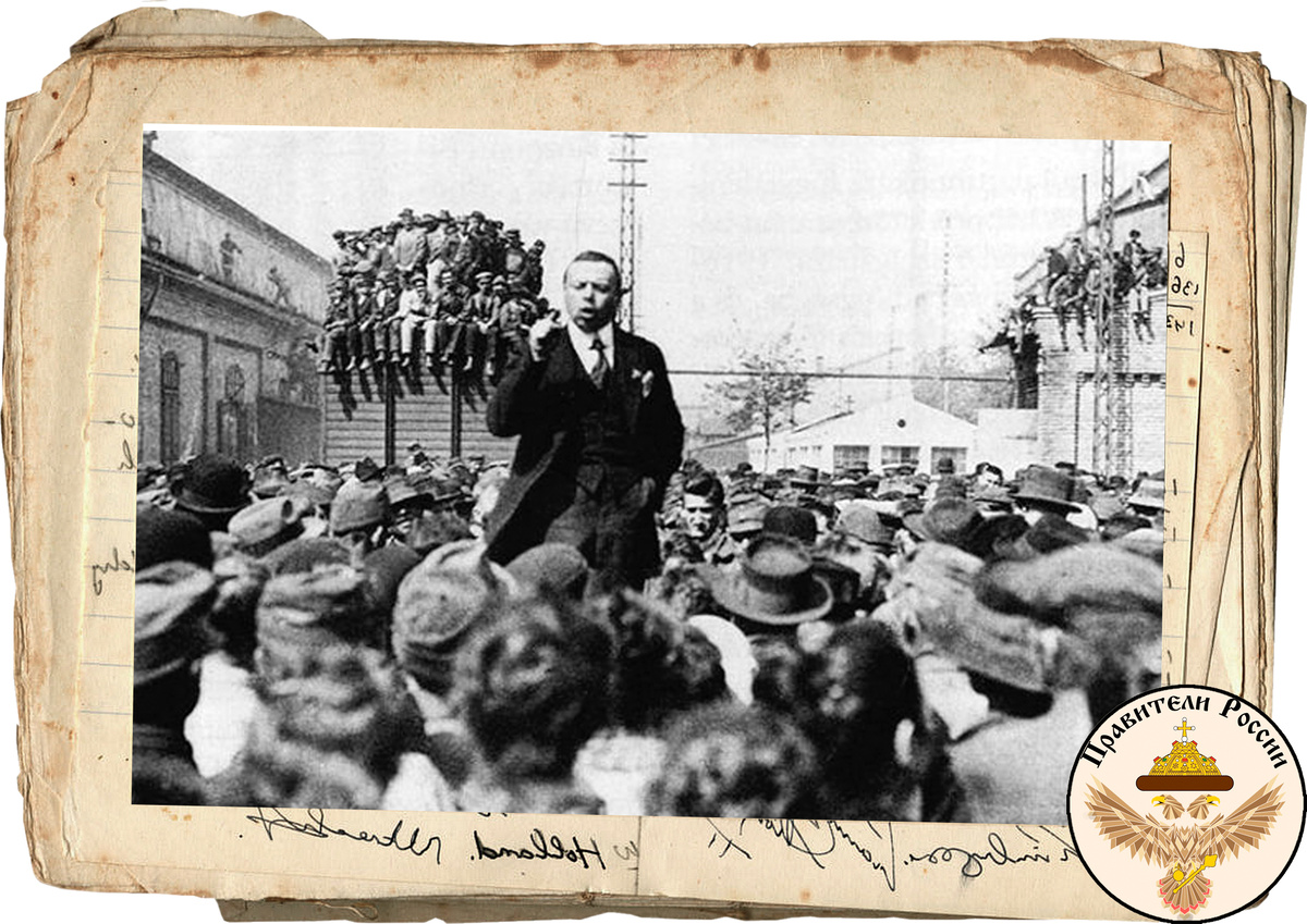 Бела Кун выступает перед трудящимися Чепельского завода в Будапеште, 1919 год. 