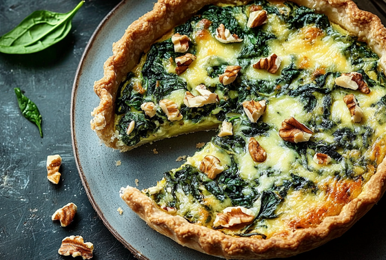    Сытный пирог с сыром, шпинатом и орехами — просто, легко и вкусно