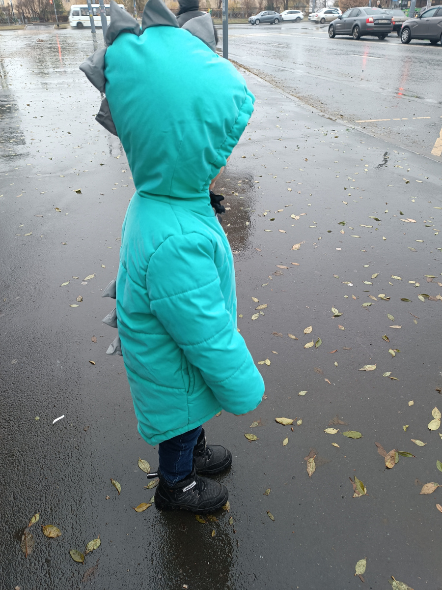 Фото автора. Съежился под дождём 🙈 Зонт убрала, потому что автобус подъезжал