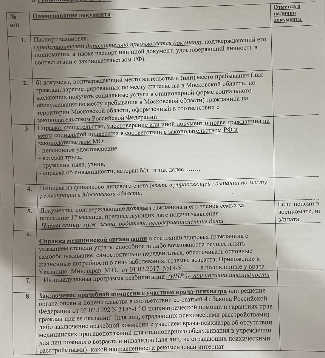 Перечень документов