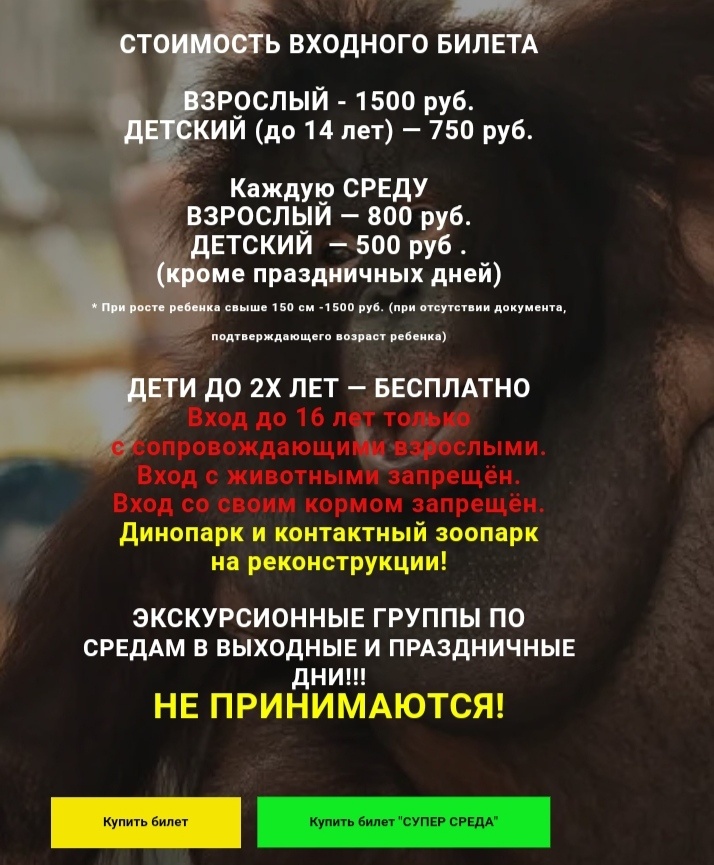 Скрин с официального сайта зоопарка