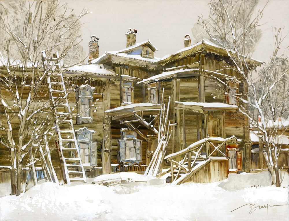 "Иркутск. Ул. Уткина"  26*34 см, картон, масло, 2015. Художник Вероника Лобарева