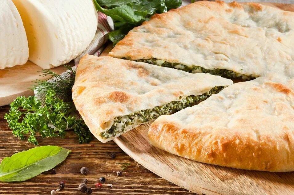 Осетинский пирог с зеленью и мясом и домашний сыр