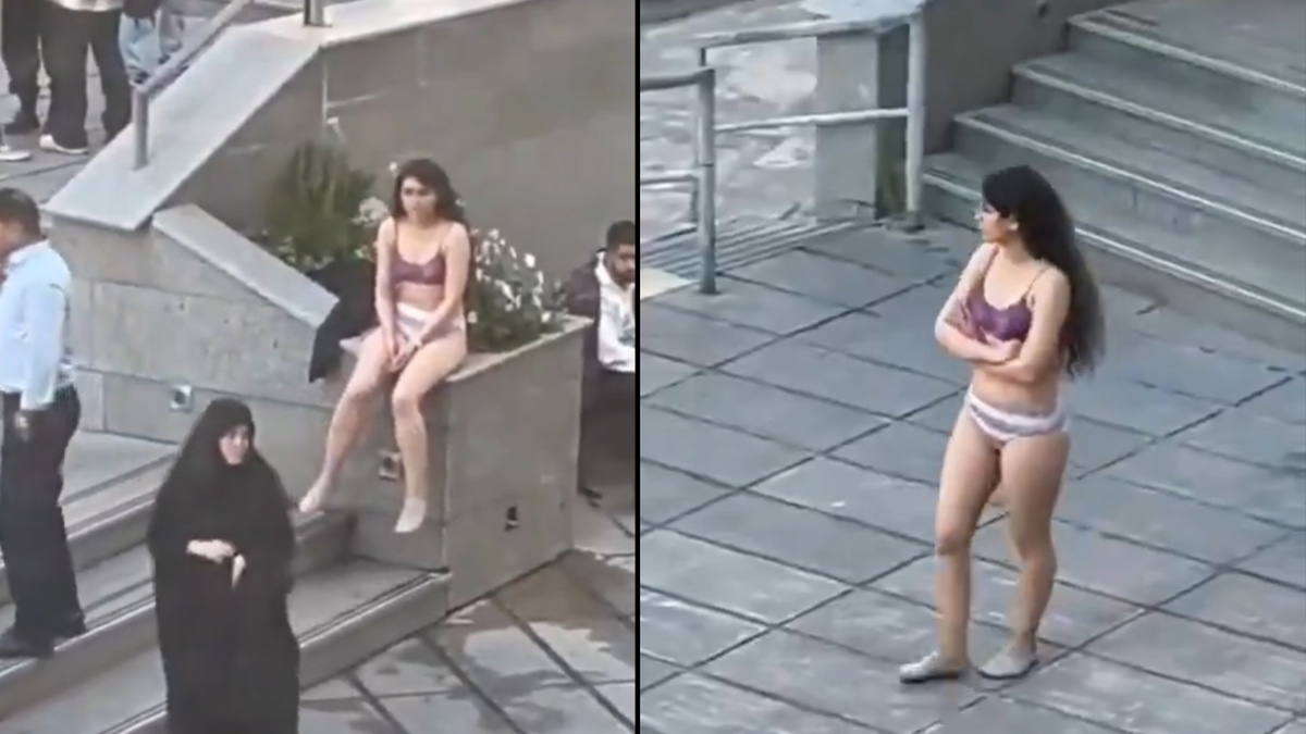 Кадры из видео со студенткой. Остальные женщины на видео одеты в черные бурки и хиджабы.