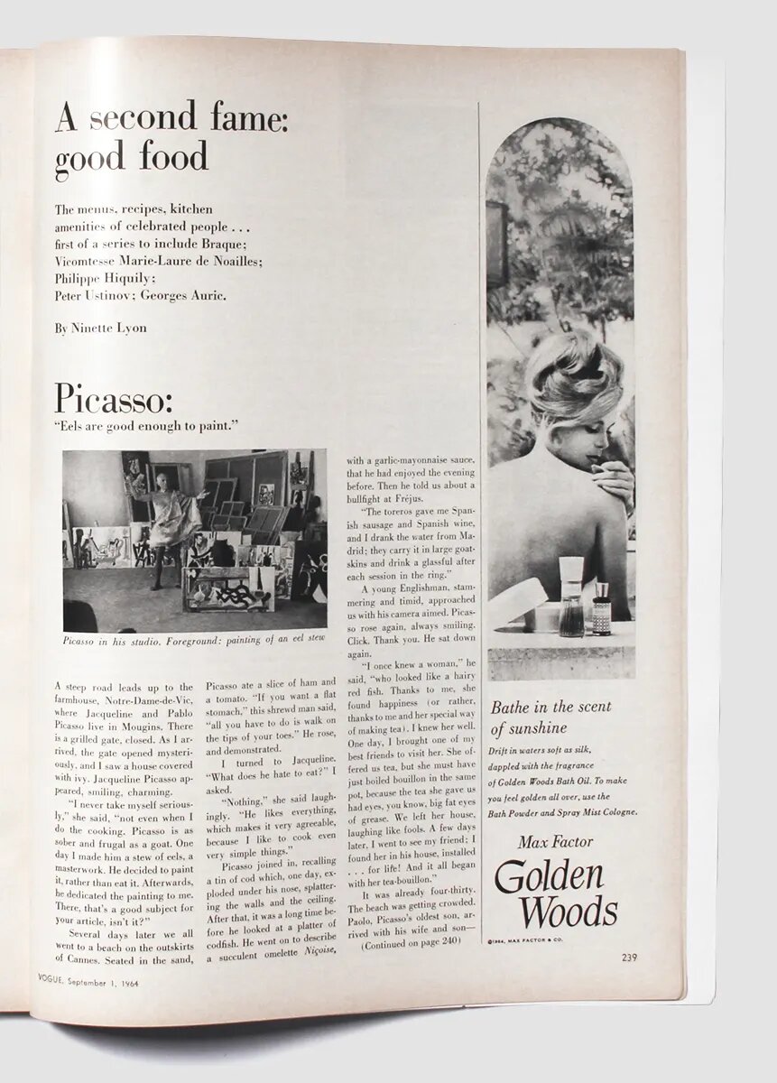 Рецепты Пикассо из Vogue. Эти рецепты впервые появились в номере журнала Vogue от 1 сентября 1964 года