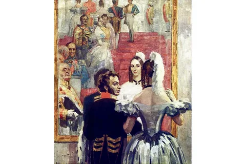 Н. Ульянов. Пушкин с женой на придворном балу.