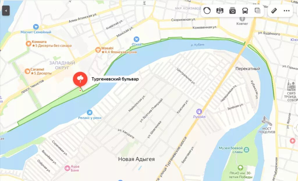 Тургеневский бульвар на карте тянется почти до Моста поцелуев.