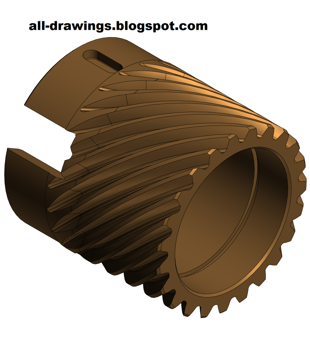 3D модель и чертеж спиральной шестерни для станка 6Д81Ш