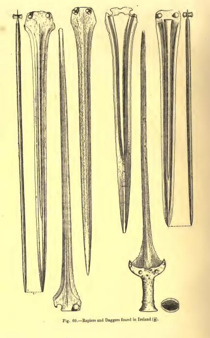 Рапиры и даггеры, найденные в Ирландии. Источник: G.Coffee "The Bronze Age In Ireland". 1918