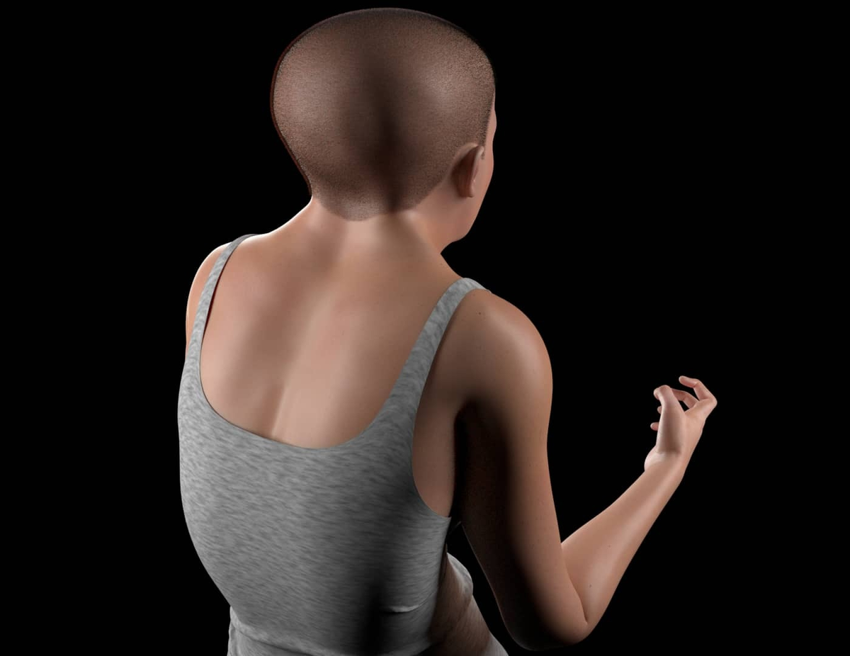 Характерные изменения позвоночника Минди. Спина дугой, шея крепкая, мускулистая. Но все еще лучше чем моя :D
