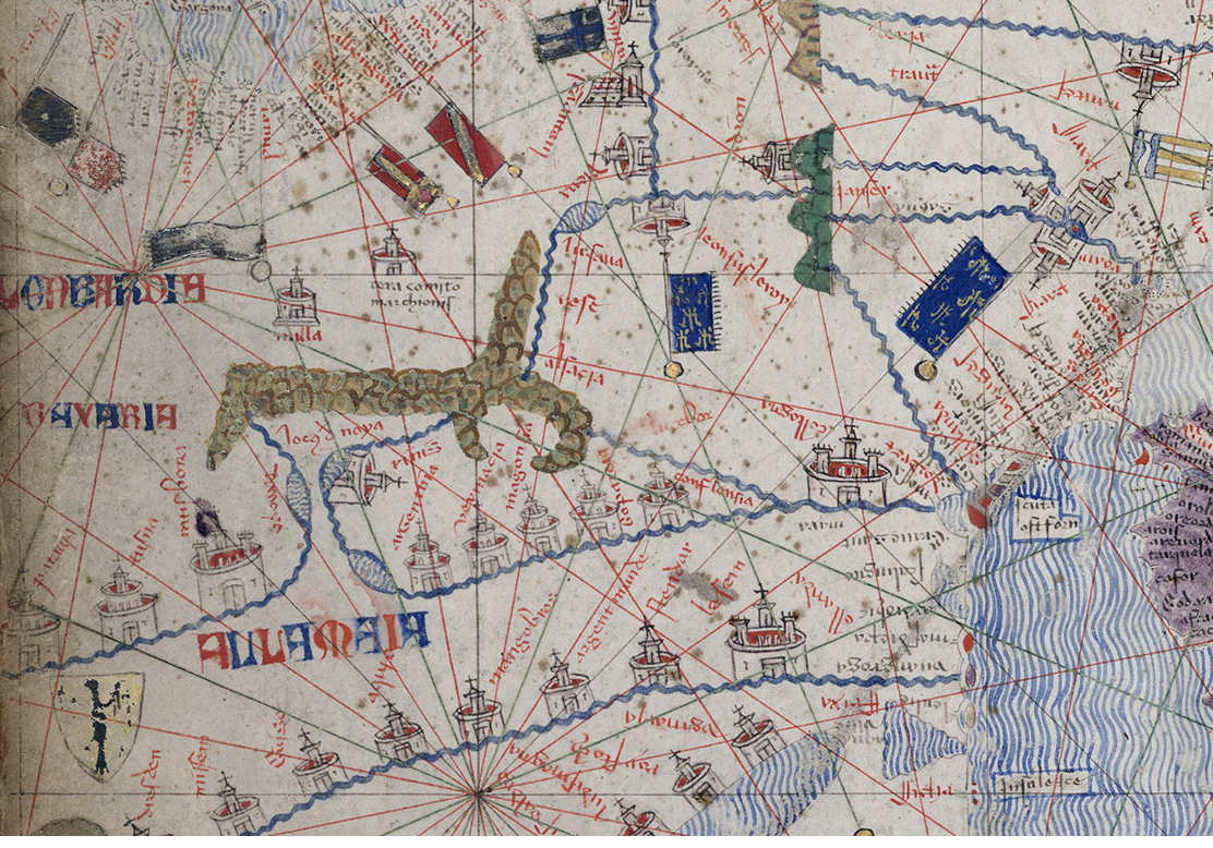 Франция на Каталонском атласе 1375. Французское королевство отсутствует, зато есть Аллемания - "страна всех людей". Иными словами, нечто вроде Нового Света для тюрков r1b. 