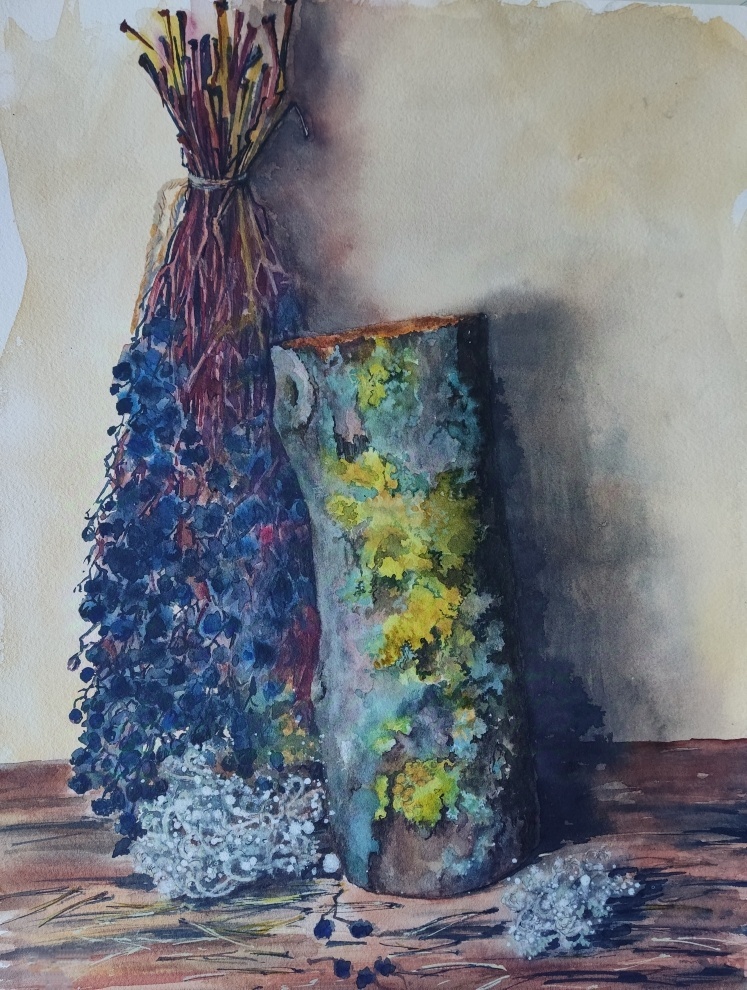 Дикалина Ната. Пень в осенний день акварель бумага 40х30