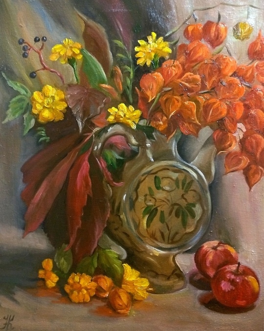 Красавина Наталья Физалис и бархатцы холст масло 40-50