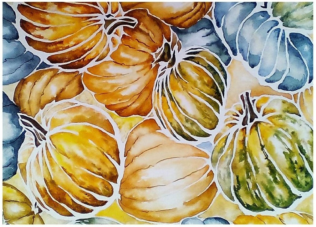 Лисова Татьяна Тыквы 26х39 бумага акварель