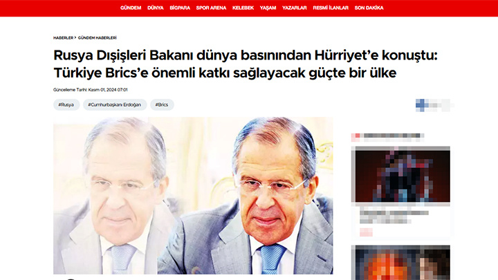    Hürriyet. "Министр иностранных дел России в интервью Hürriyet: Турция - страна, способная внести значительный вклад в БРИКС.