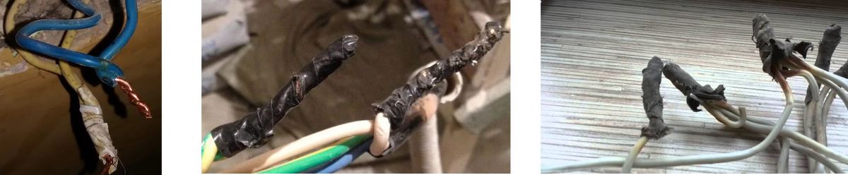 Рисунок 2. Качество скручивания проводников - зависит от исполнителя и степени его ответственности. Изображения взяты из открытых источников и переработаны командой НПО ЭлеткроРазработки