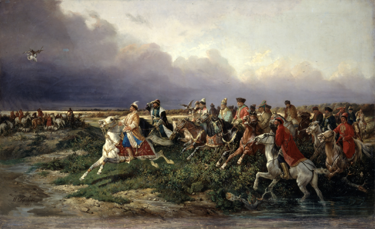 «Царь Алексей Михайлович с боярами на соколиной охоте близ Москвы», Николай Сверчков, 1873 г.
