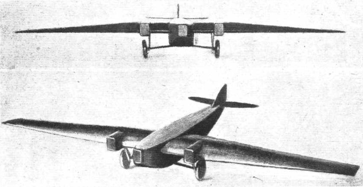  два снимка модели свободнонесущего моноплана Morane-Saulnier, прошедшей испытания в аэродинамической трубе
