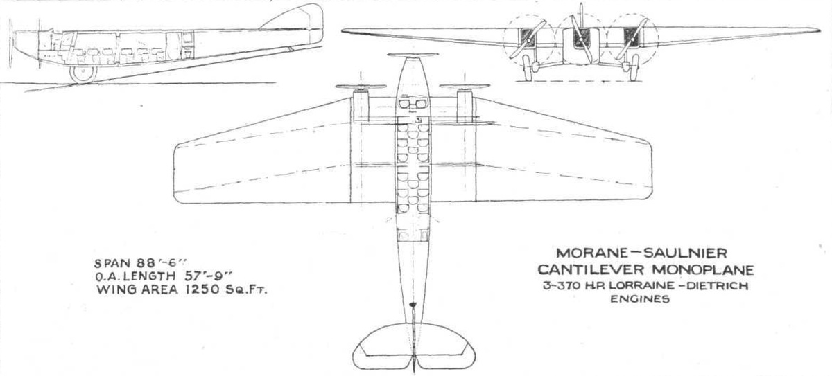  СВОБОДНОНЕСУЩИЙ МОНОПЛАН MORANE-SAULNIER: Чертежи общего вида
