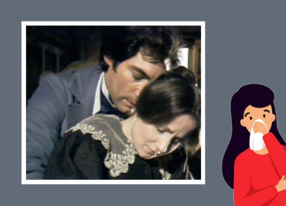 Кадр из сериала 1983 года.  В ролях: Джейн Эйр — Зила Кларк, Эдвард Рочестер — Тимоти Далтон.