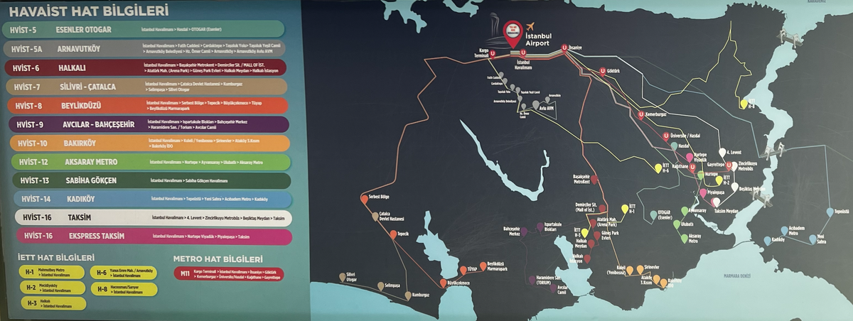 Маршруты автобусов Havaist из аэропорта Стамбула