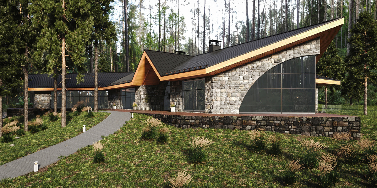 Визуализация загородного дома. Студия визуализации "Aleksandrov 3D".