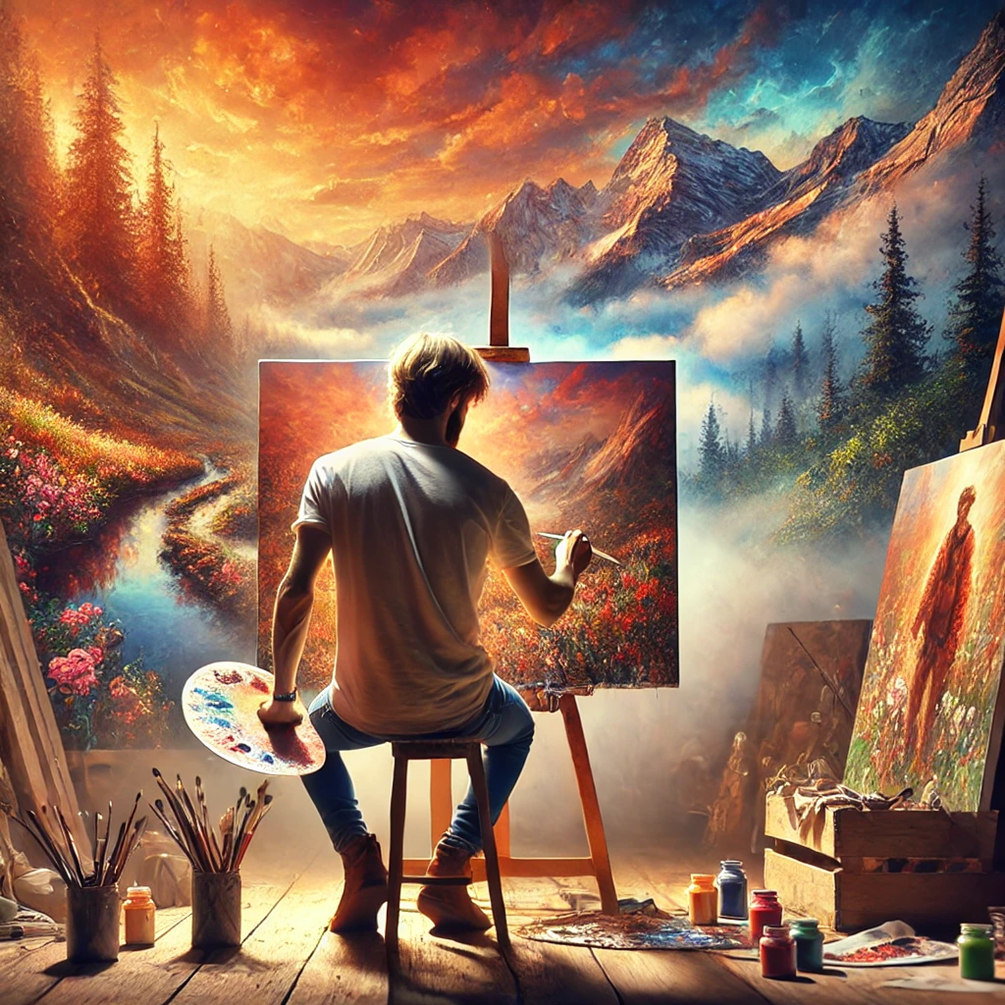 Неизвестный художник пишет пейзаж