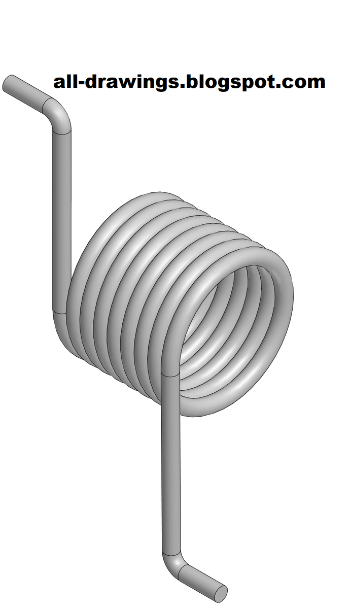 3D модель и чертеж пружины кручения