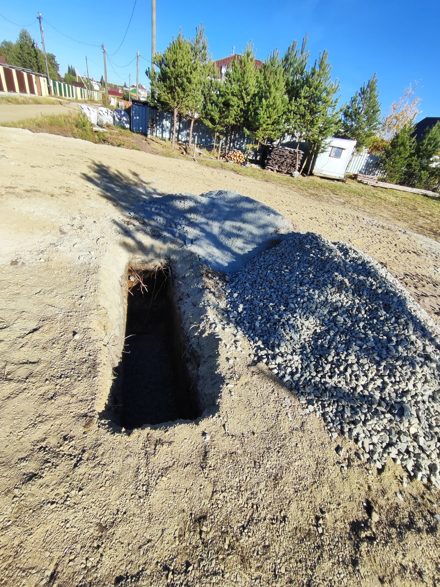 Котлован под фундамент ворот. Размер 2.4х0.6м глубина 1.8м