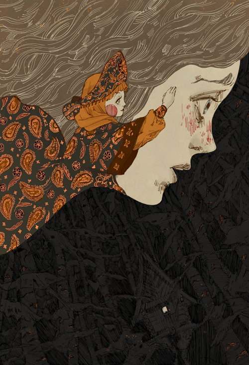 Василиса и куколка. Студенческая работа художницы-иллюстратора Ming Hai (@CloudieNine) // Источник cloudienine.tumblr.com