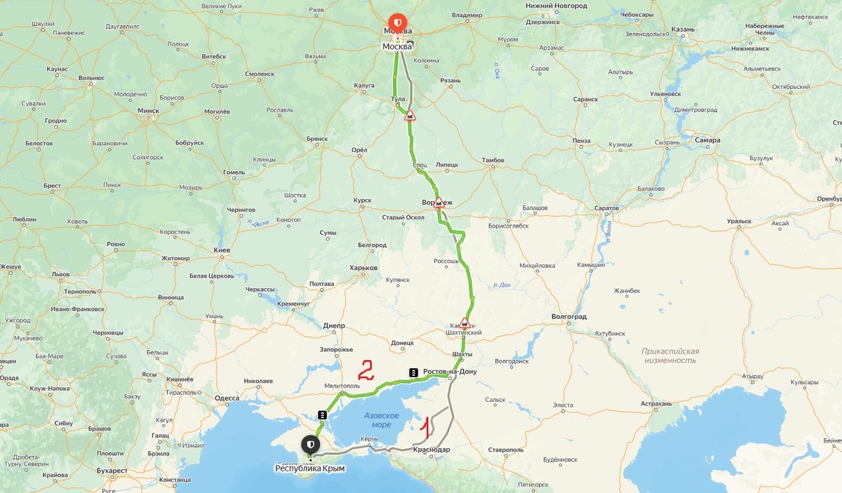 Карта. Дороги в Крым.
